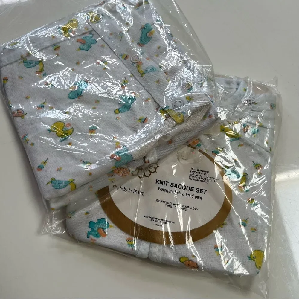 Two NWT Vintage 70s / 80s Deadstock Bunny Turtle Ducks Knit Onesie Sleepers